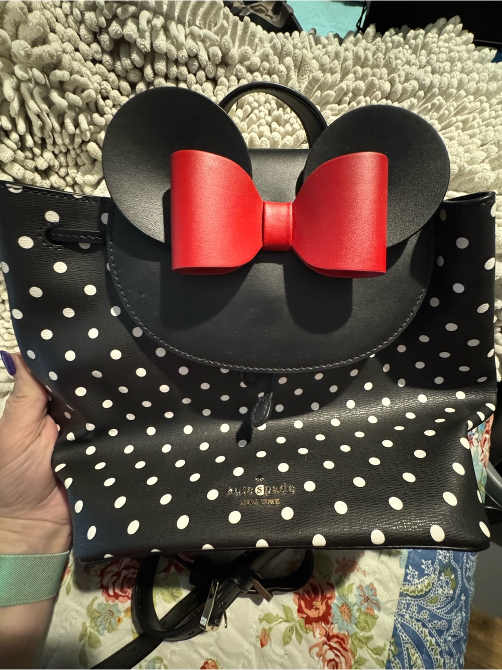 Kate Spade Black Polka Dot Backpack with Red Bow and Minnie Ears